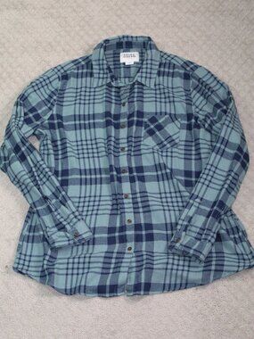 Field & Stream Size 2XL Blue & Teal Plaid Flannel Long Sleeve Button Up Shirt